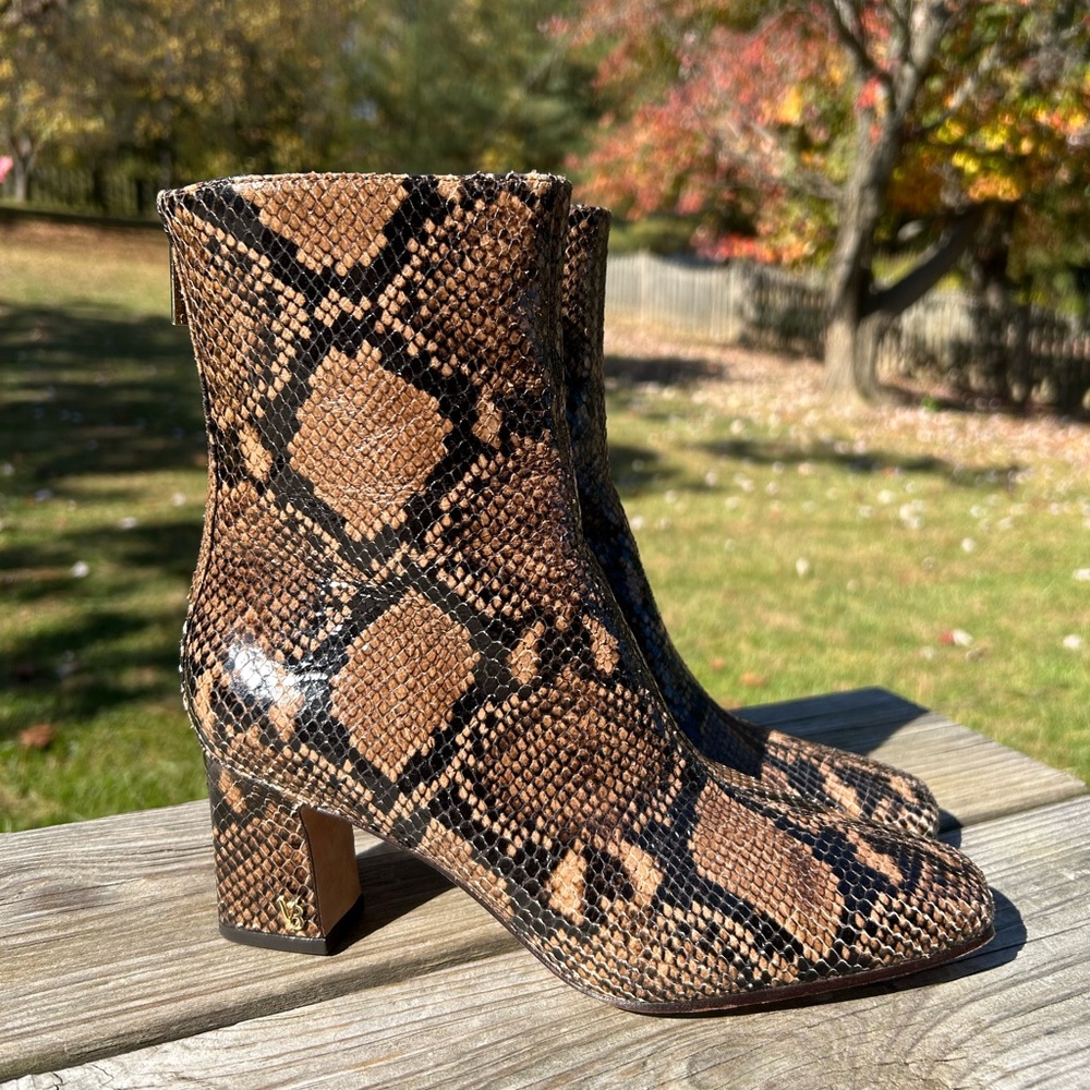 Veronica Beard Brown Python Snakeskin Leather Squ… - image 2